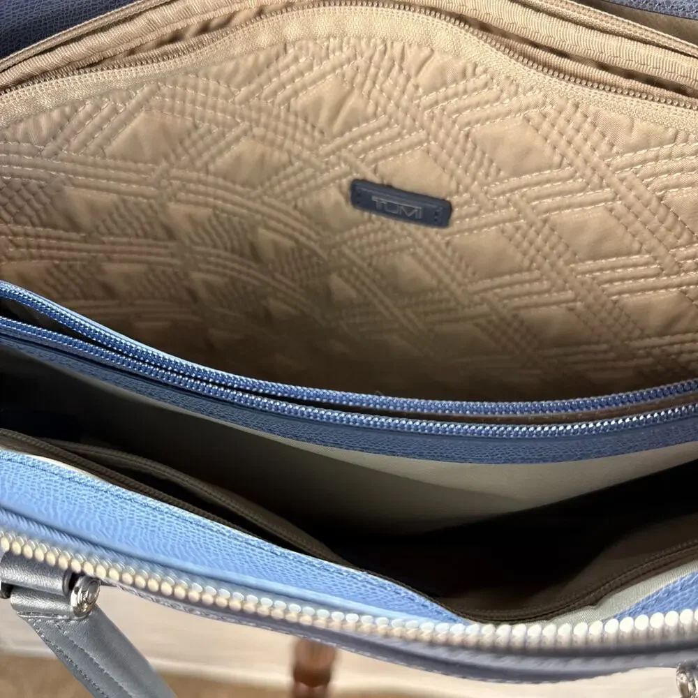 Tumi Sinclair Elaine Commuter‎ Brief Tote Bag Cornflower Blue Leather Crossbody